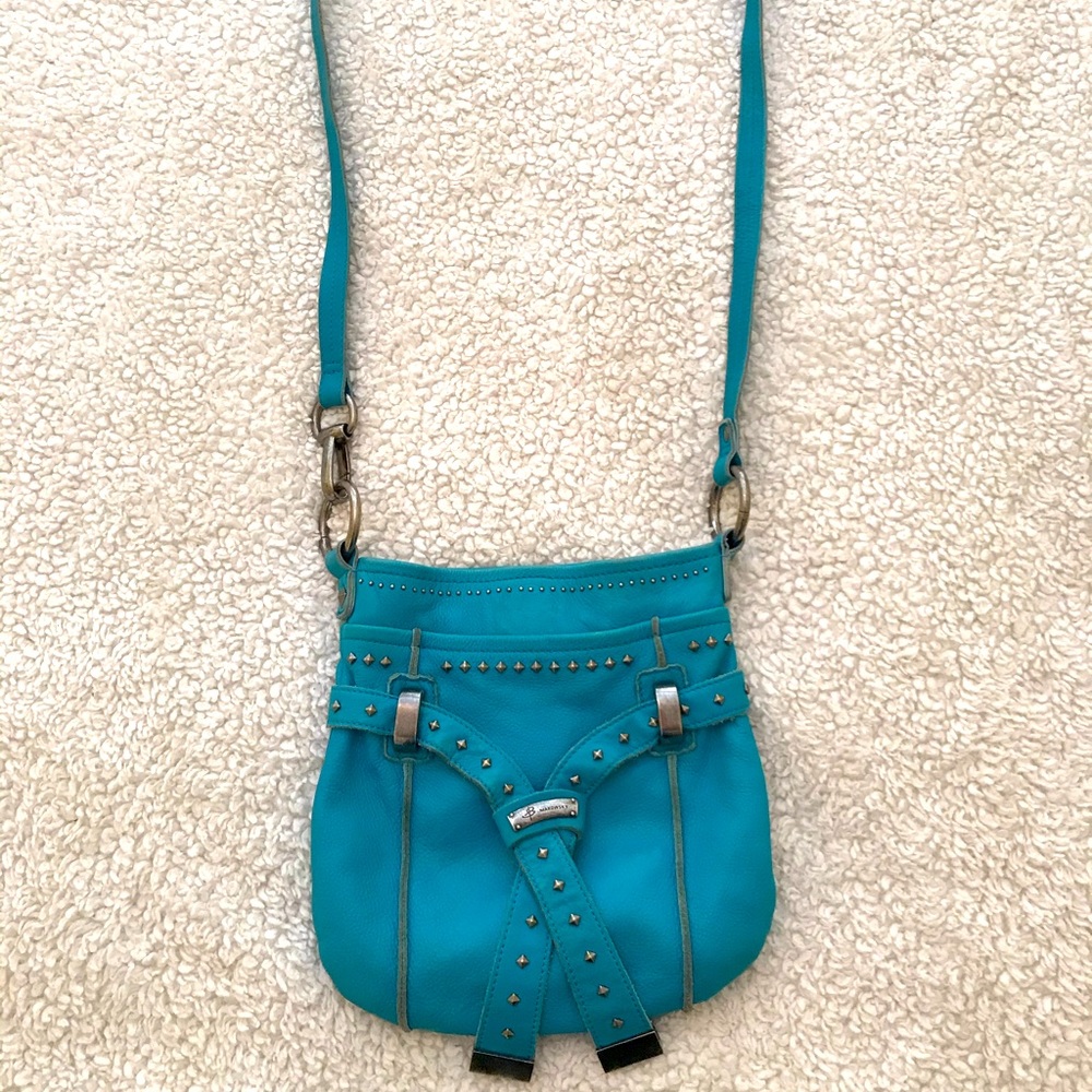 B. Makowski Turquoise 100% Leather Crossbody Purse